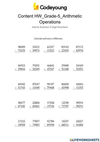 Content-HW-Add & Subtract 5-Digit Numbers