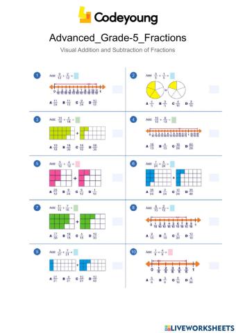 Advanced-Visual Addition and Subtraction of Fractions