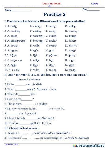 English 6 - Unit 2 - My home - Practice 2.2