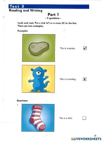 Starters - Test 3 - Book 9 - Reading and Writing