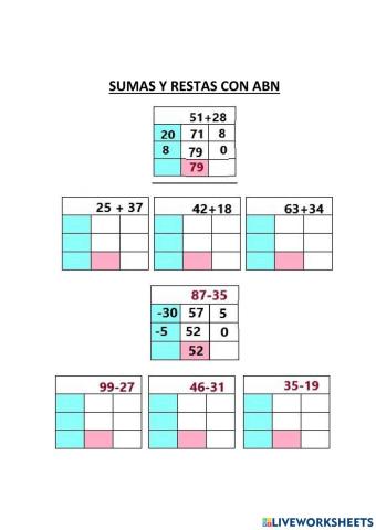 Sumas y restas sencillas con ABN