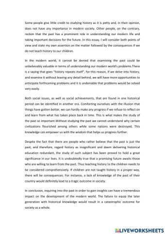 The importance of history-Model writing- Fill in the blank