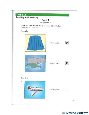 Starters - Test 2 - Book 7 - Reading + Writing