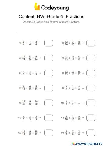 Content-HW-Addition & Subtraction of three or more Fractions