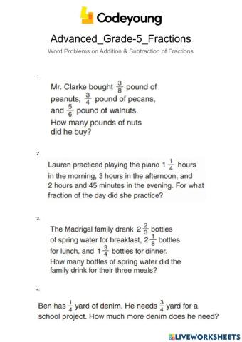 Advanced-Word Problems on Addition & Subtraction of Fractions