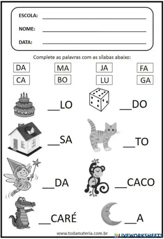 ARRASTE AS SÍLABAS - 1 ano