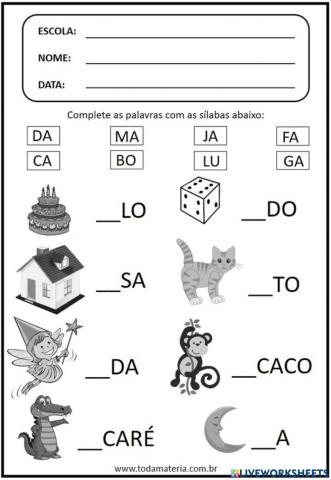 ARRASTE AS SÍLABAS - 1 ano