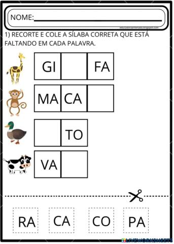 Cole as silabas - 1 ano