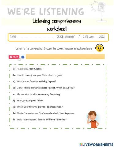 Listening comprehension - 6th grade 