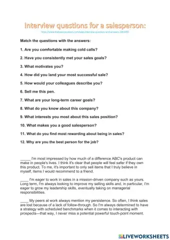 Interview questions for a salesperson