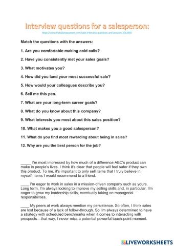 Interview questions for a salesperson
