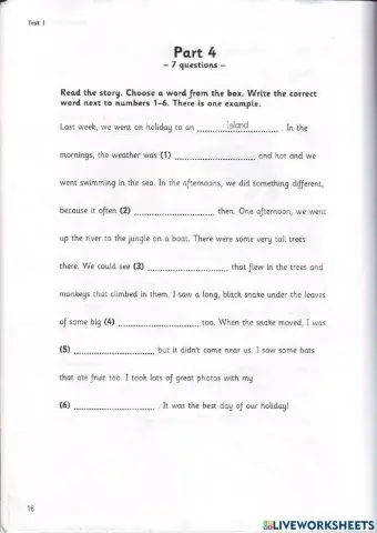 Movers - Test 1.2 - Book 2 - Reading + Writing