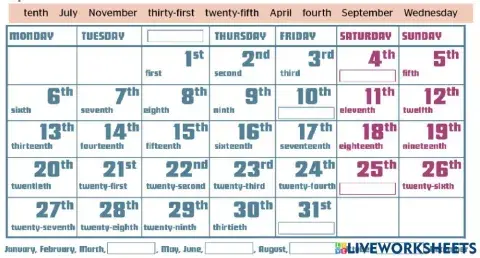 Days of the week, months, ordinal numbers
