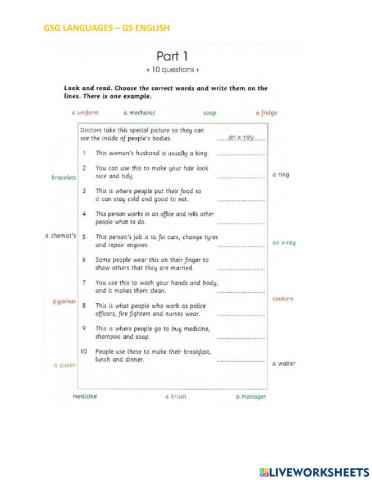 Skills Builder For Cambridge - Flyers - Reading - Writing - Part.1 - Test 5