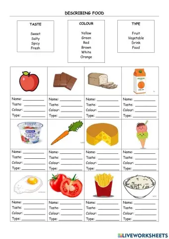 Adjectives describing food