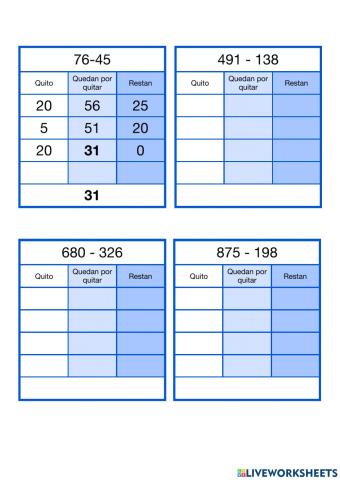 Restas detracción cent