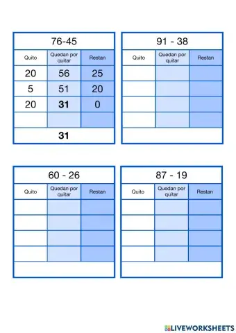 Restas detracc decenas