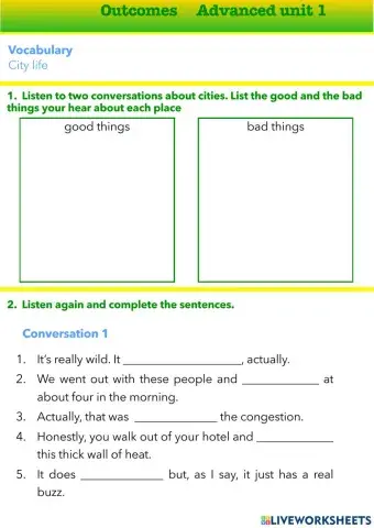 Outcomes Adv unit 1, City life