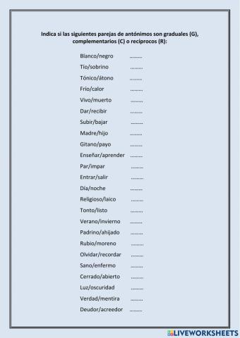 Clases de antónimos