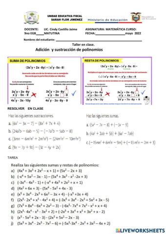 Sumas y restas polinomios