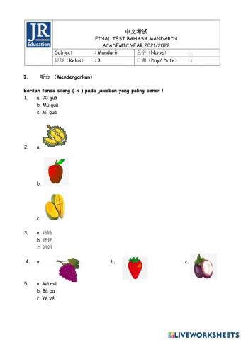 2nd final semester Mandarin Pandu