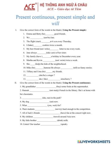 Unit 1 (Present continuous, present simple and will)