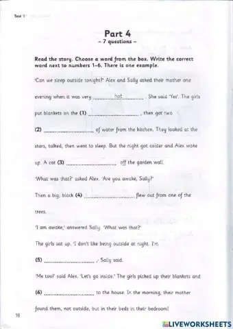 Movers - Test 1.2 - Book 4 - Reading + Writing