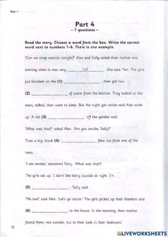 Movers - Test 1.2 - Book 4 - Reading + Writing