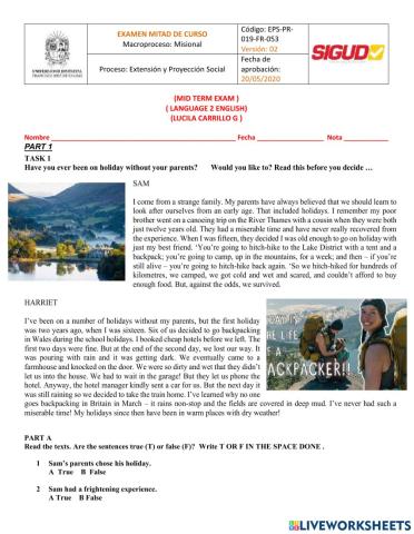 Second language 2 mid term exam 1