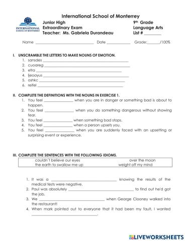 9-language arts extraordinary exam