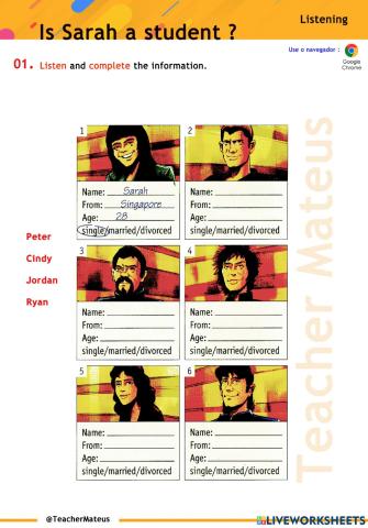 PRESENT SIMPLE - To Be - Is Sarah a student ? - Listening