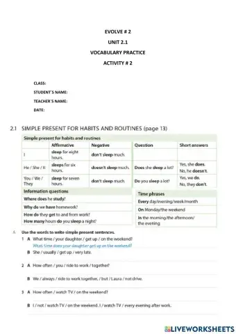 EVOLVE 2 UNIT 2.1 adverbs of frequency