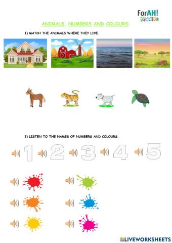 Review of animals, colours and numbers