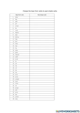 Past Simple Verb Form with -ED