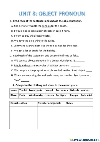 Unit 8: Shopping for clothes