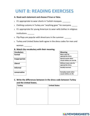 Unit 8: Reading exercise