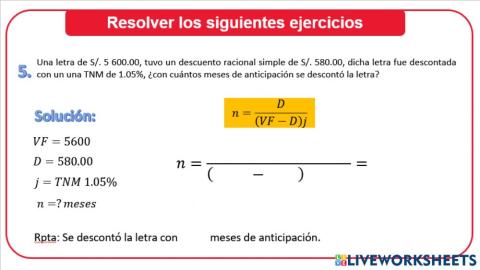 Descuento racional simple periodo n 1