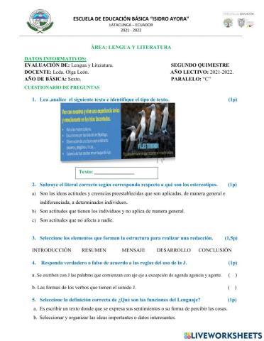 Evaluación-Lengua y Literatura