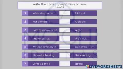 Prepositions of time pt. 1