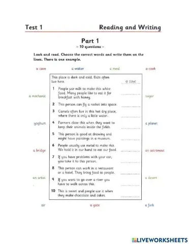 Flyers 4 Test 1 R&W part 1-5
