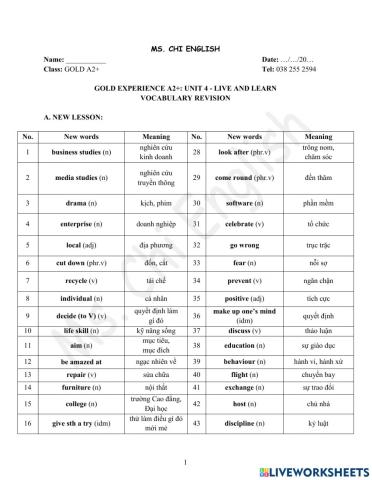 Foreign Teacher-GOLDA2+-U4-VOCAB