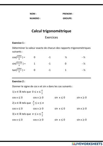Calcul trigonométrique