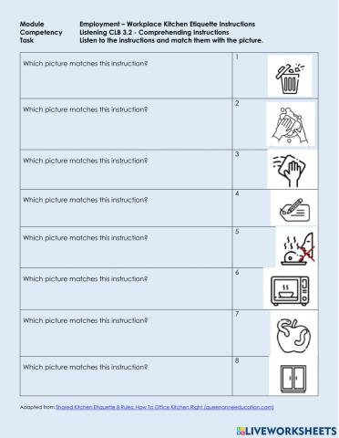 Listening CLB 3.2 Comprehending Instructions - Understand Workplace Kitchen Instructions