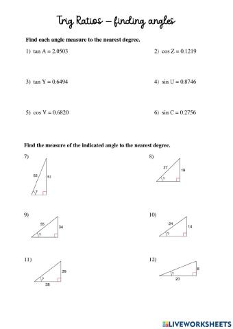 Trig ratios - solving for angles