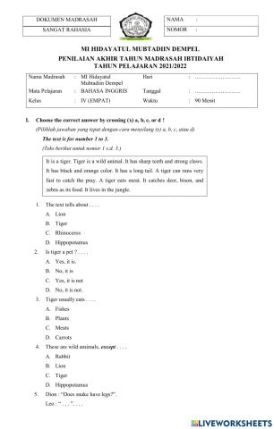 PAT Bahasa Inggris Kelas 4