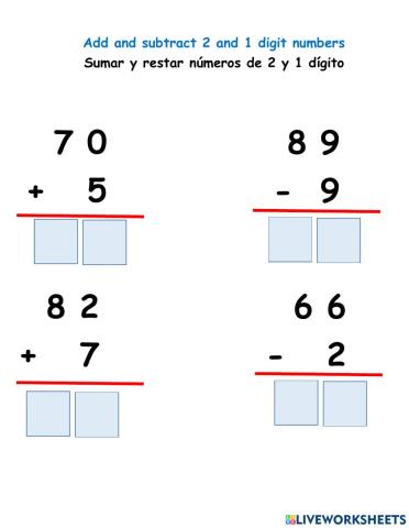 Add and subtract 2 and 1 digit numbers