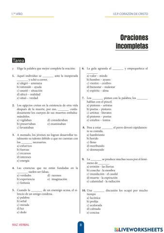 Oraciones incompletas