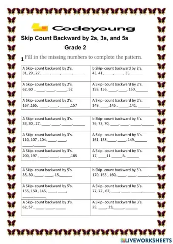 Skip Count Backward by 2s, 3s, and 5s