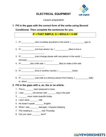 ELECTRICAL EQUIPMENT Lesson preparation