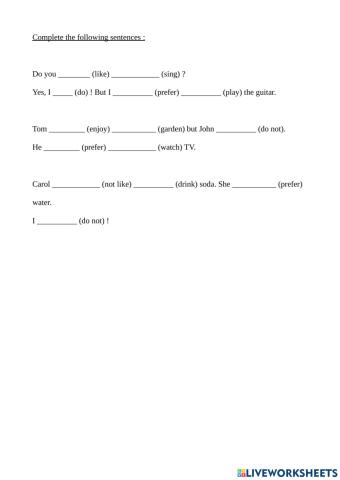 Likes and dislikes fill in